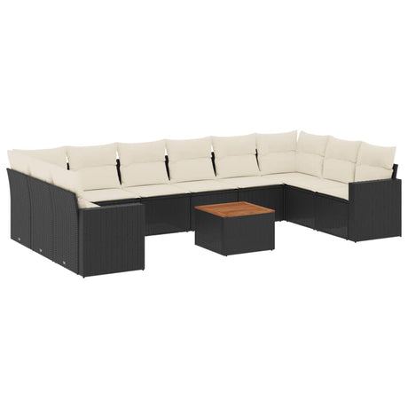 Set Divani da Giardino 11 pz con Cuscini in Polyrattan Nero