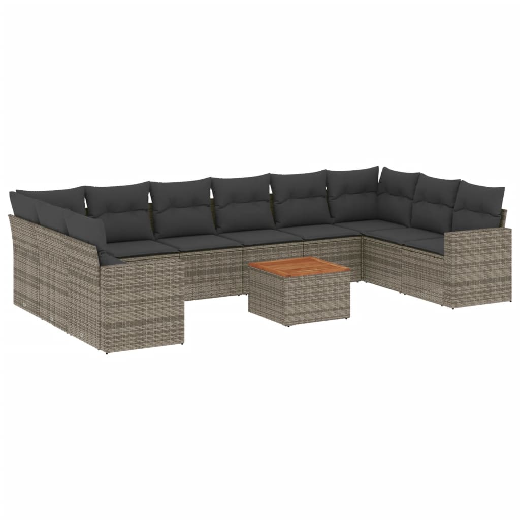 Set Divani da Giardino 11 pz con Cuscini in Polyrattan Grigio