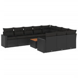 Set Divani da Giardino 11 pz con Cuscini in Polyrattan Nero