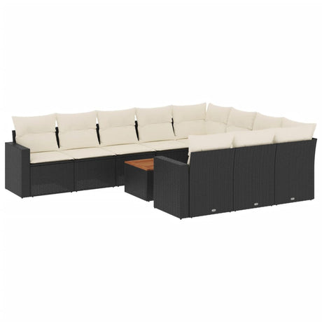 Set Divani da Giardino 11 pz con Cuscini in Polyrattan Nero