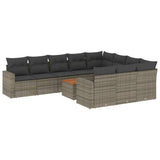 Set Divani da Giardino 11 pz con Cuscini in Polyrattan Grigio