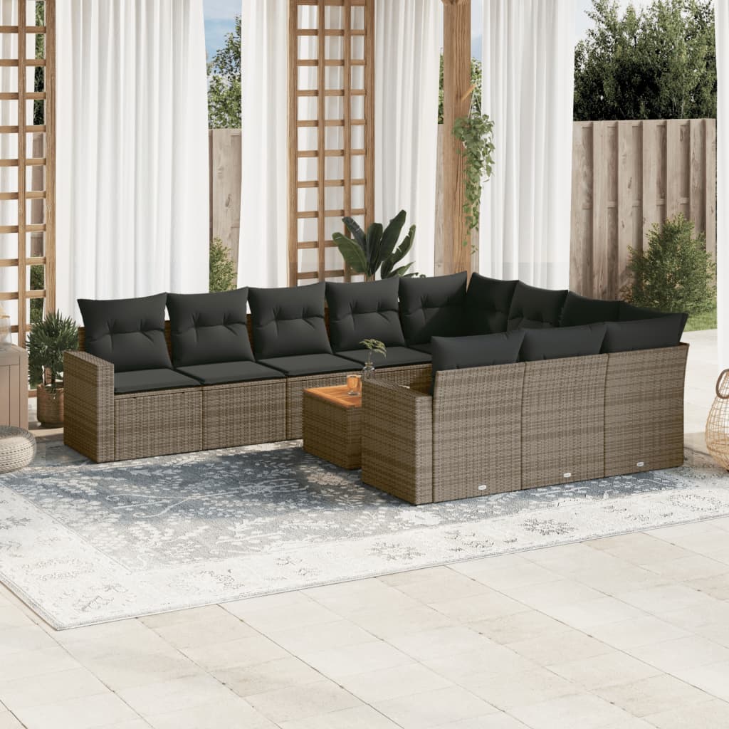 Set Divani da Giardino 11 pz con Cuscini in Polyrattan Grigio