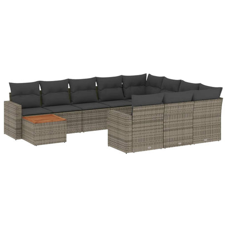 Set Divani da Giardino 11 pz con Cuscini in Polyrattan Grigio