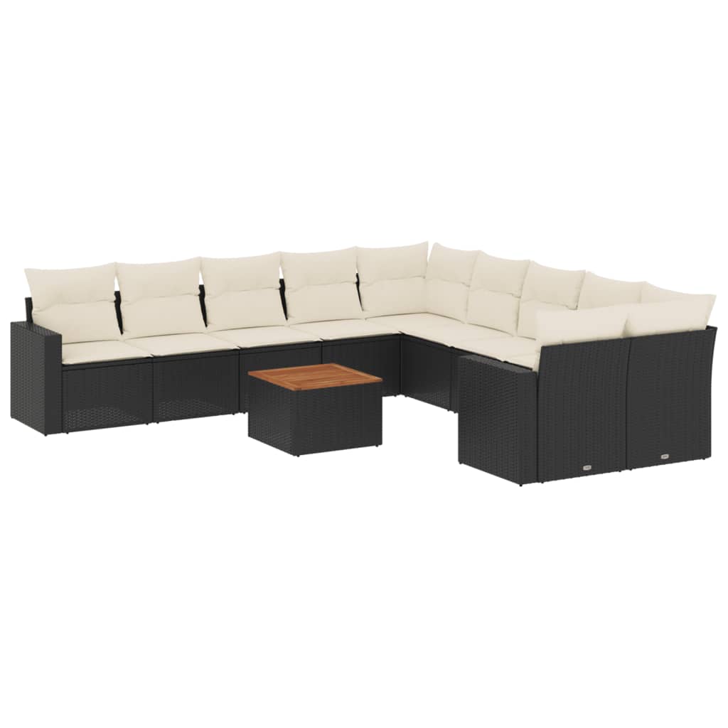 Set Divani da Giardino 11 pz con Cuscini in Polyrattan Nero