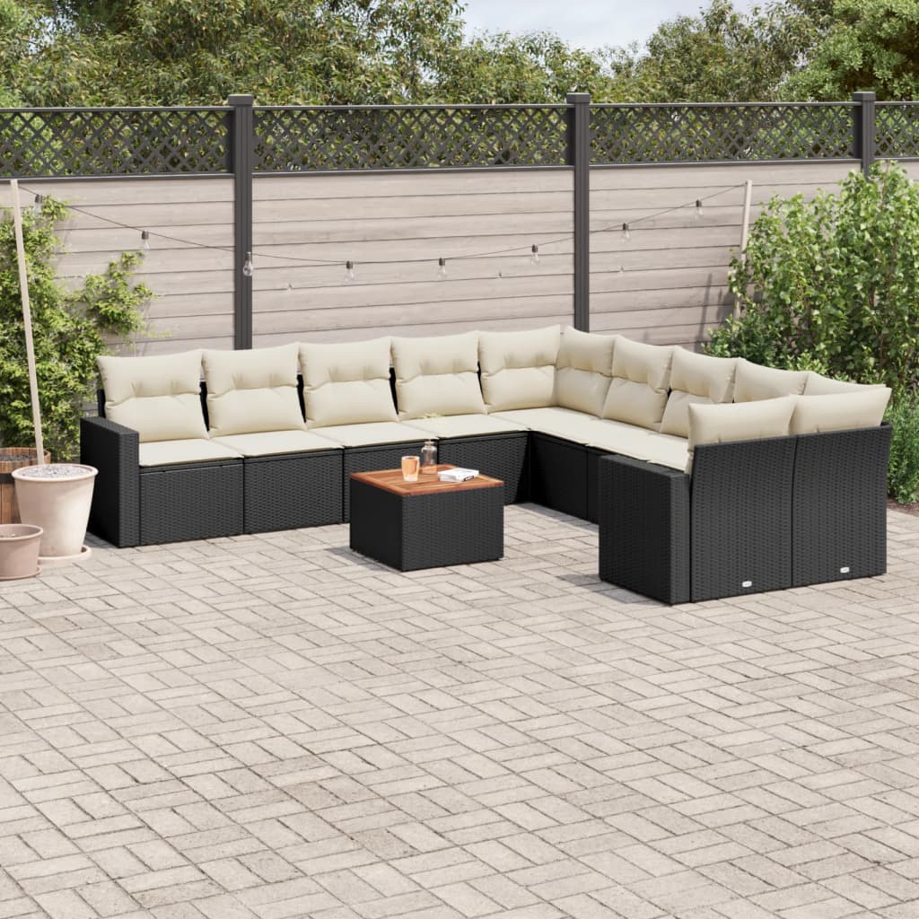 Set Divani da Giardino 11 pz con Cuscini in Polyrattan Nero