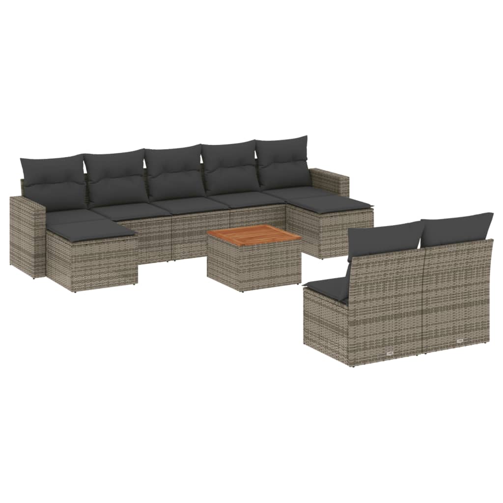 Set Divano da Giardino 10 pz con Cuscini Grigio in Polyrattan