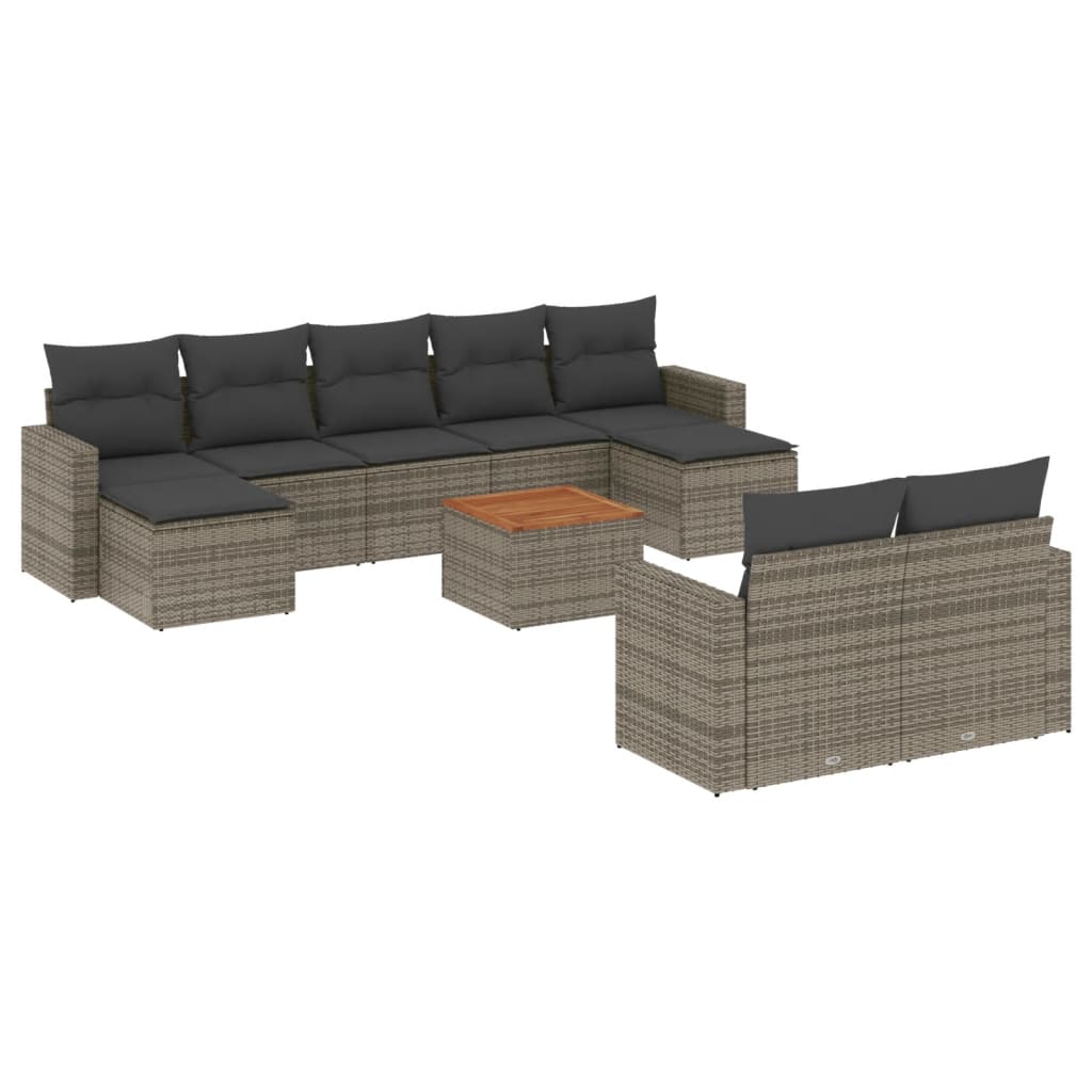 Set Divano da Giardino 10 pz con Cuscini Grigio in Polyrattan