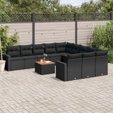 Set Divani da Giardino 12 pz con Cuscini Nero in Polyrattan