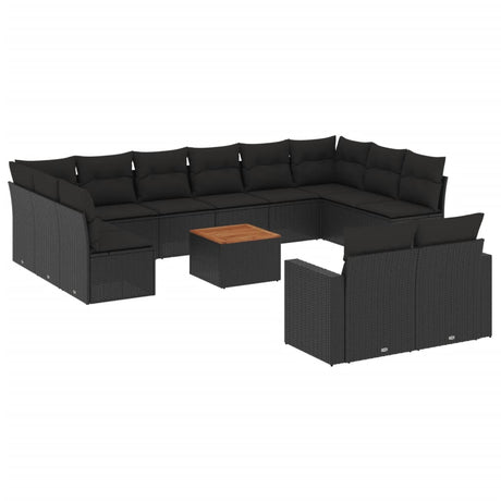 Set Divani da Giardino 13pz con Cuscini Nero in Polyrattan