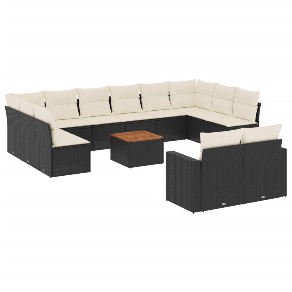 Set Divani da Giardino 13pz con Cuscini Nero in Polyrattan