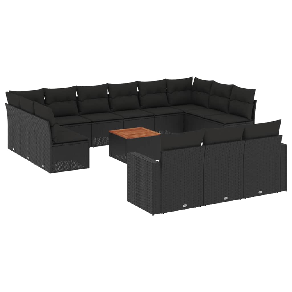 Set Divani da Giardino 14pz con Cuscini in Polyrattan Nero