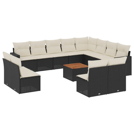 Set Divani da Giardino 13pz con Cuscini Nero in Polyrattan