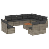 Set Divani da Giardino 13 pz con Cuscini Grigio in Polyrattan