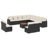 Set Divani da Giardino 14pz con Cuscini in Polyrattan Nero