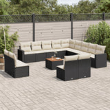 Set Divani da Giardino 14pz con Cuscini in Polyrattan Nero