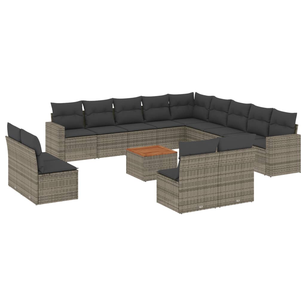 Set Divani da Giardino 14pz con Cuscini in Polyrattan Grigio