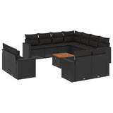 Set Divani da Giardino 12 pz con Cuscini Nero in Polyrattan