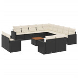 Set Divani da Giardino 14pz con Cuscini in Polyrattan Nero