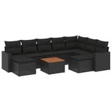 Set Divani da Giardino 10pz con Cuscini in Polyrattan Nero