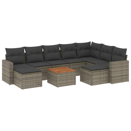 Set Divano da Giardino 10 pz con Cuscini Grigio in Polyrattan