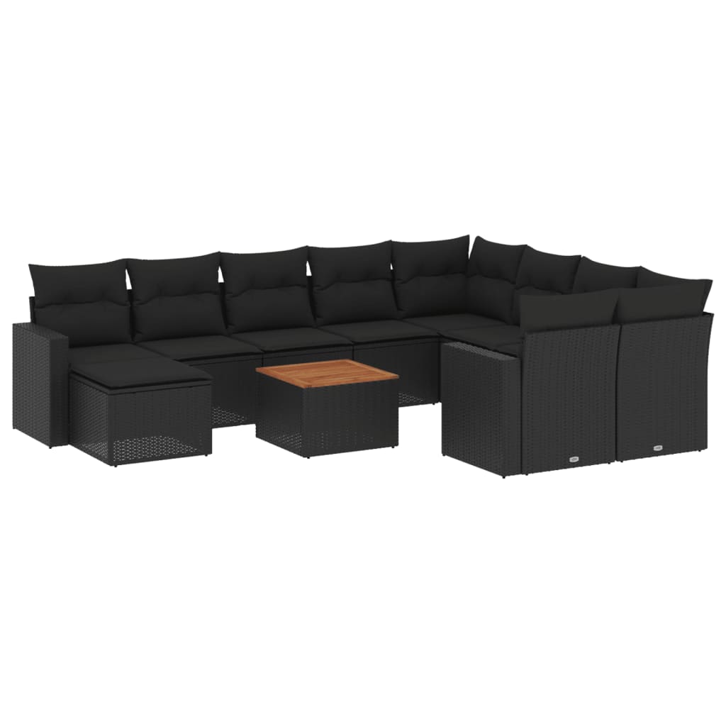 Set Divani da Giardino 11 pz con Cuscini in Polyrattan Nero