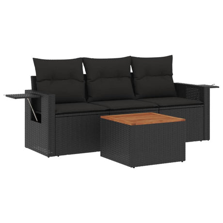 Set Divani da Giardino 4 pz con Cuscini Nero in Polyrattan