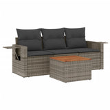 Set Divani da Giardino 4 pz con Cuscini in Polyrattan Grigio