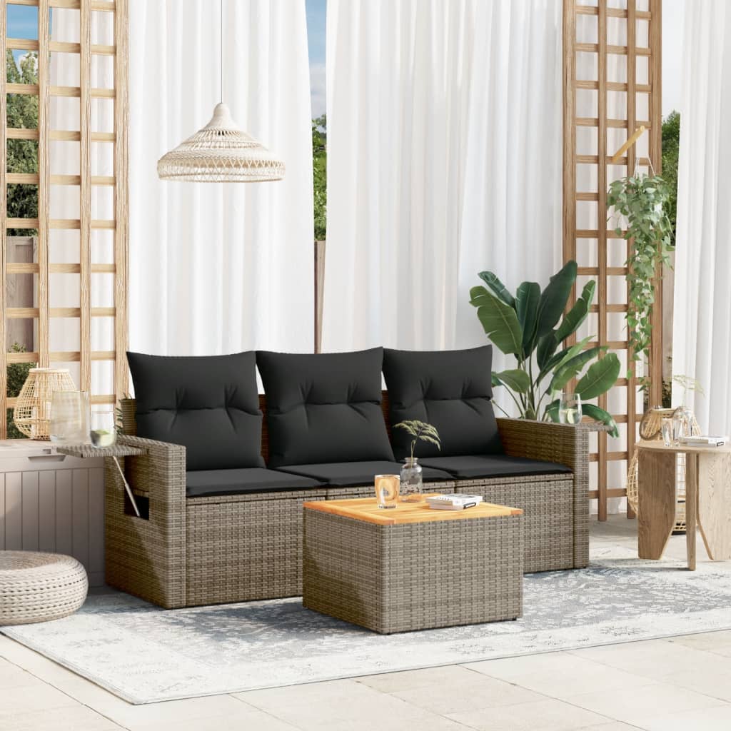 Set Divani da Giardino 4 pz con Cuscini in Polyrattan Grigio