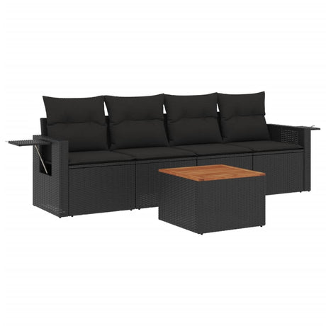 Set Divani da Giardino 5 pz con Cuscini in Polyrattan Nero