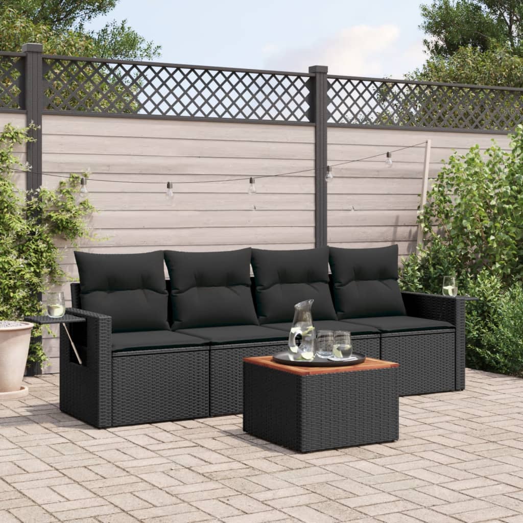 Set Divani da Giardino 5 pz con Cuscini in Polyrattan Nero