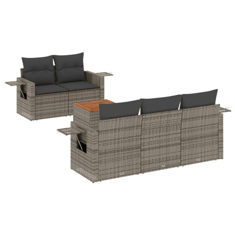 Set Divano da Giardino 6 pz con Cuscini Grigio in Polyrattan