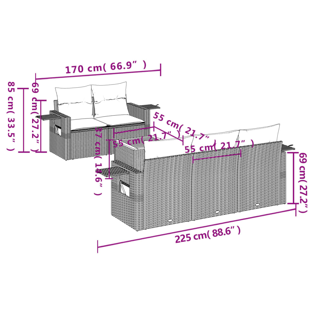 Set Divano da Giardino 6 pz con Cuscini Grigio in Polyrattan