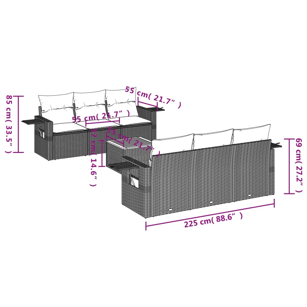 Set Divani da Giardino 7 pz con Cuscini Grigio in Polyrattan