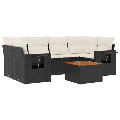 Set Divani da Giardino con Cuscini 7pz Nero Polyrattan