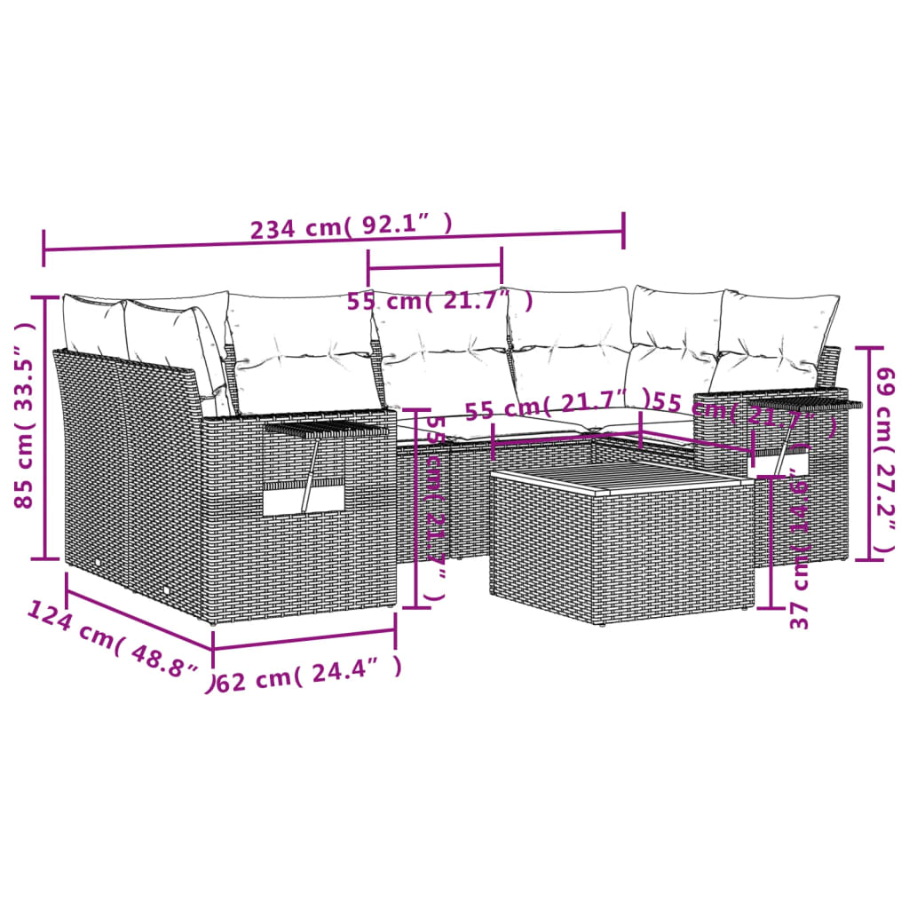 Set Divani da Giardino con Cuscini 7pz Nero Polyrattan