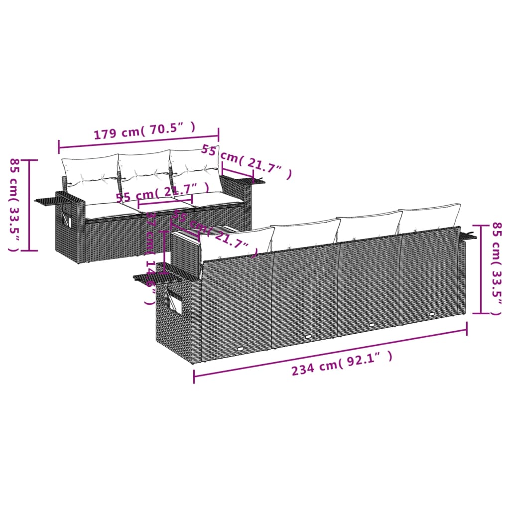 Set Divani da Giardino con Cuscini 8 pz Nero in Polyrattan