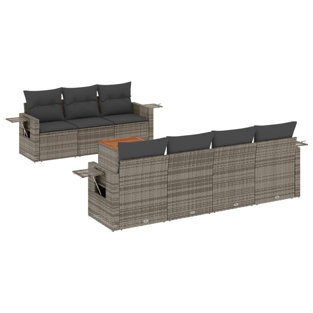 Set Divano da Giardino 8 pz con Cuscini Grigio in Polyrattan