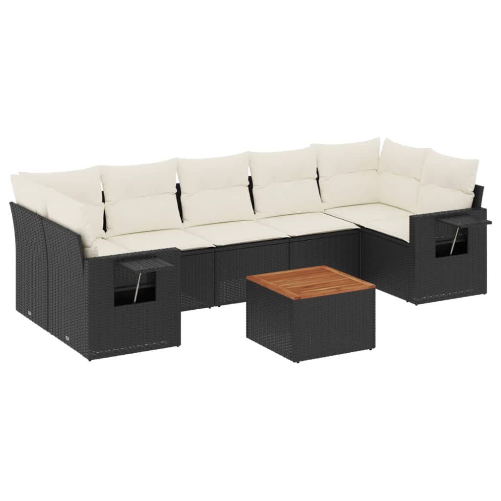 Set Divani da Giardino con Cuscini 8 pz Nero in Polyrattan