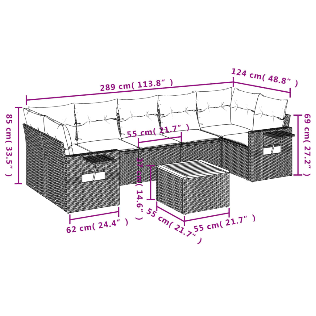 Set Divani da Giardino con Cuscini 8 pz Nero in Polyrattan