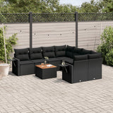 Set Divani da Giardino 9 pz con Cuscini Nero in Polyrattan