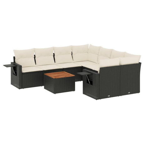 Set Divani da Giardino 9 pz con Cuscini Nero in Polyrattan