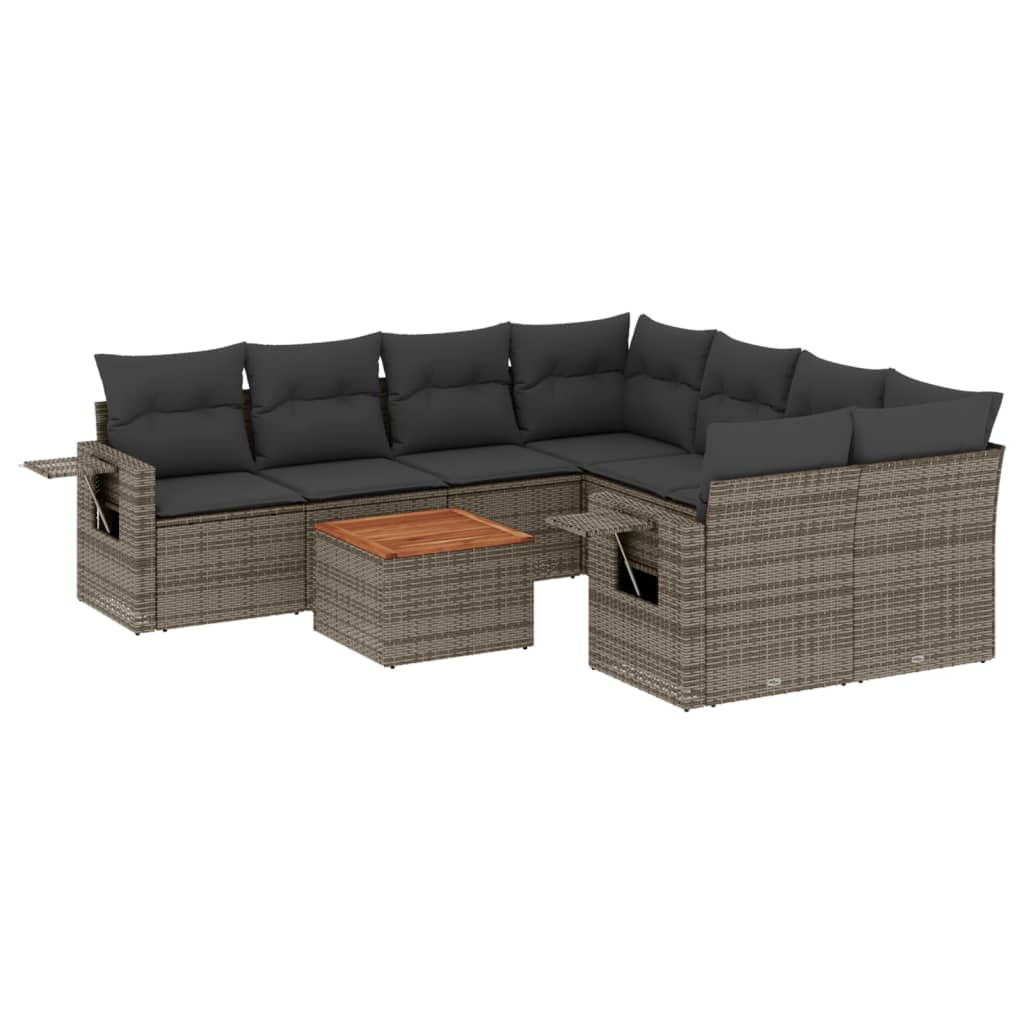 Set Divano da Giardino 9 pz con Cuscini Grigio in Polyrattan