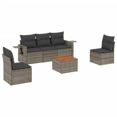 Set Divano da Giardino 6 pz con Cuscini Grigio in Polyrattan