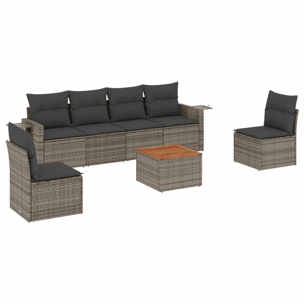 Set Divani da Giardino 7 pz con Cuscini Grigio in Polyrattan