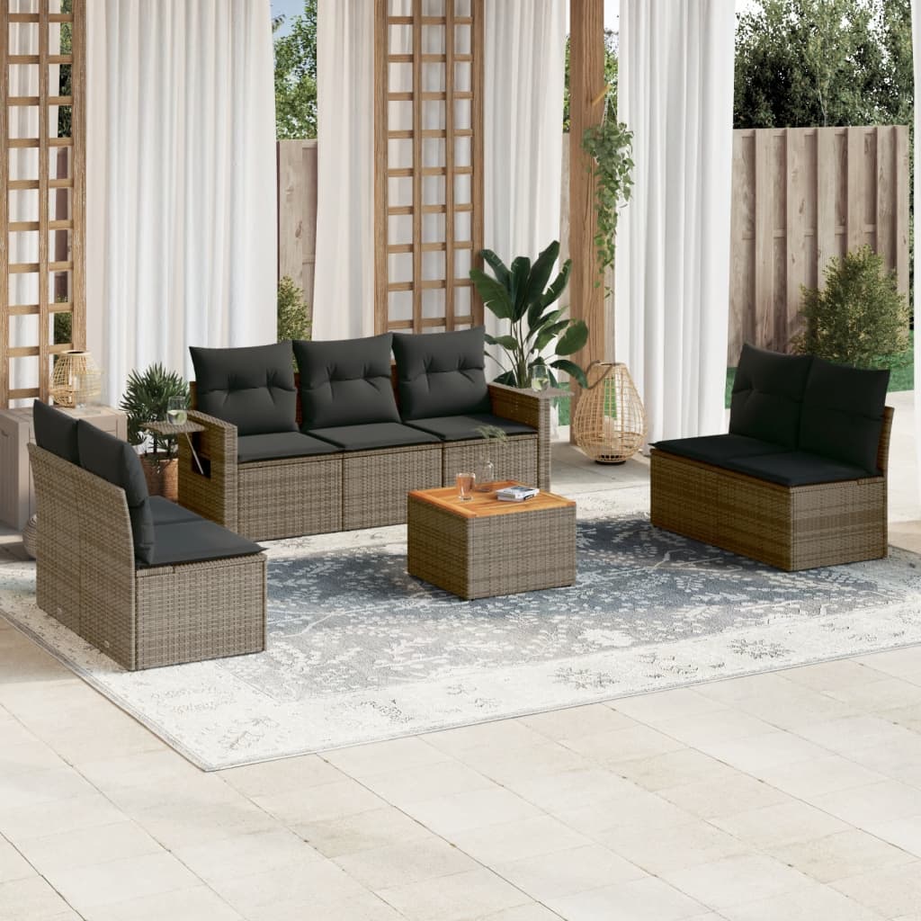 Set Divano da Giardino 8 pz con Cuscini Grigio in Polyrattan