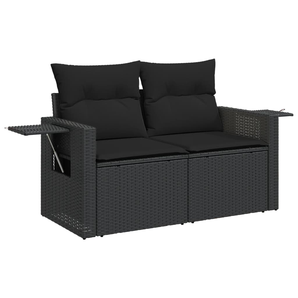 Set Divani da Giardino 9 pz con Cuscini Nero in Polyrattan