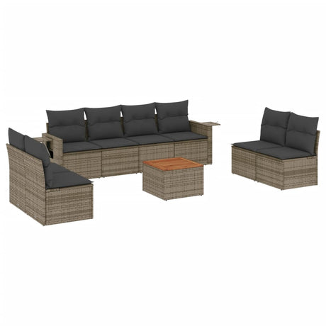 Set Divano da Giardino 9 pz con Cuscini Grigio in Polyrattan