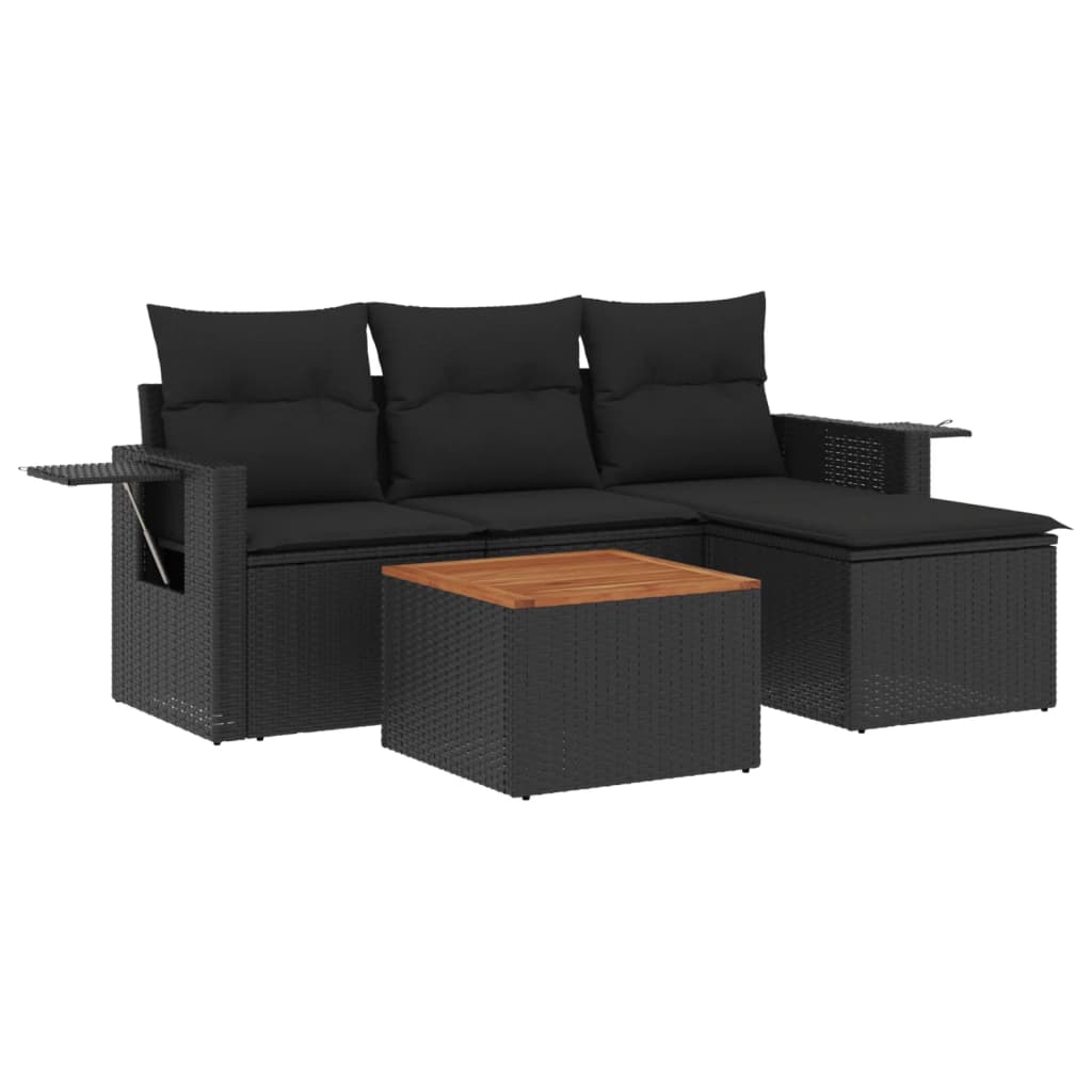 Set Divani da Giardino 5 pz con Cuscini in Polyrattan Nero