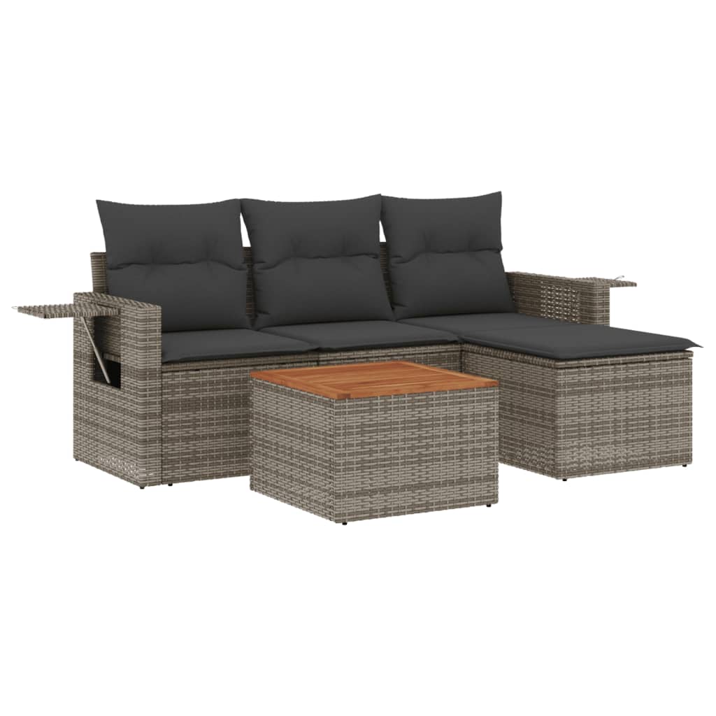 Set Divano da Giardino 5 pz con Cuscini Grigio in Polyrattan