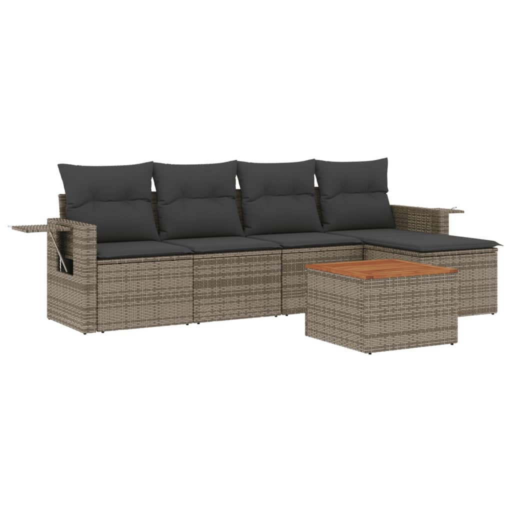 Set Divano da Giardino 6 pz con Cuscini Grigio in Polyrattan